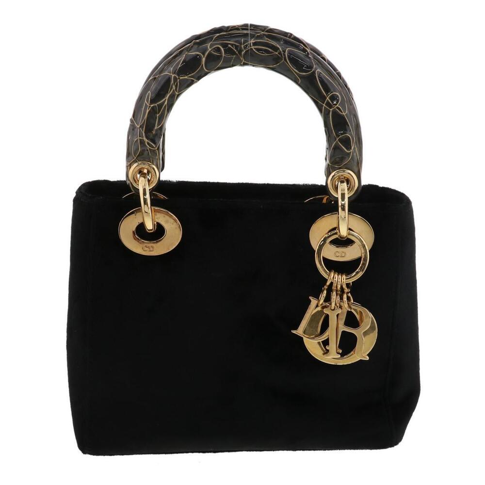 Christian Dior Lady Cannage Handbag Black Gold Tote Bag